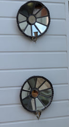 Pair of Vintage Sun Mirror Sconces in Pewter by Klöva Hallar