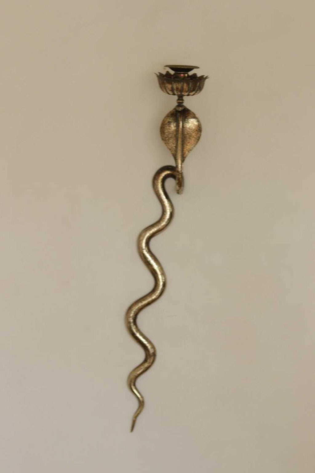 Pair of Egyptian Revival Style Engraved Brass Cobra Sconces