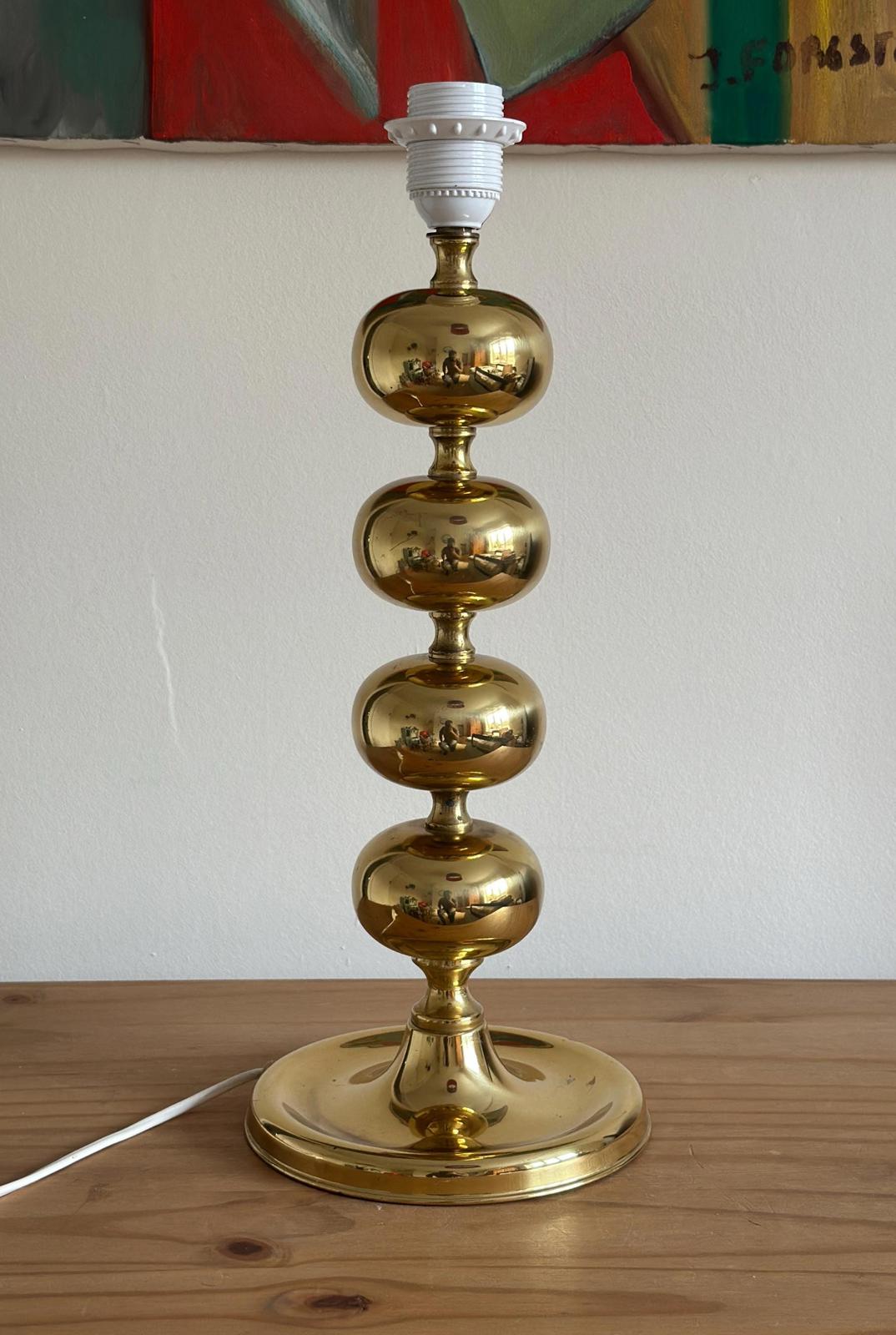 Tall Swedish Brass Bobbin lamps by Aneta