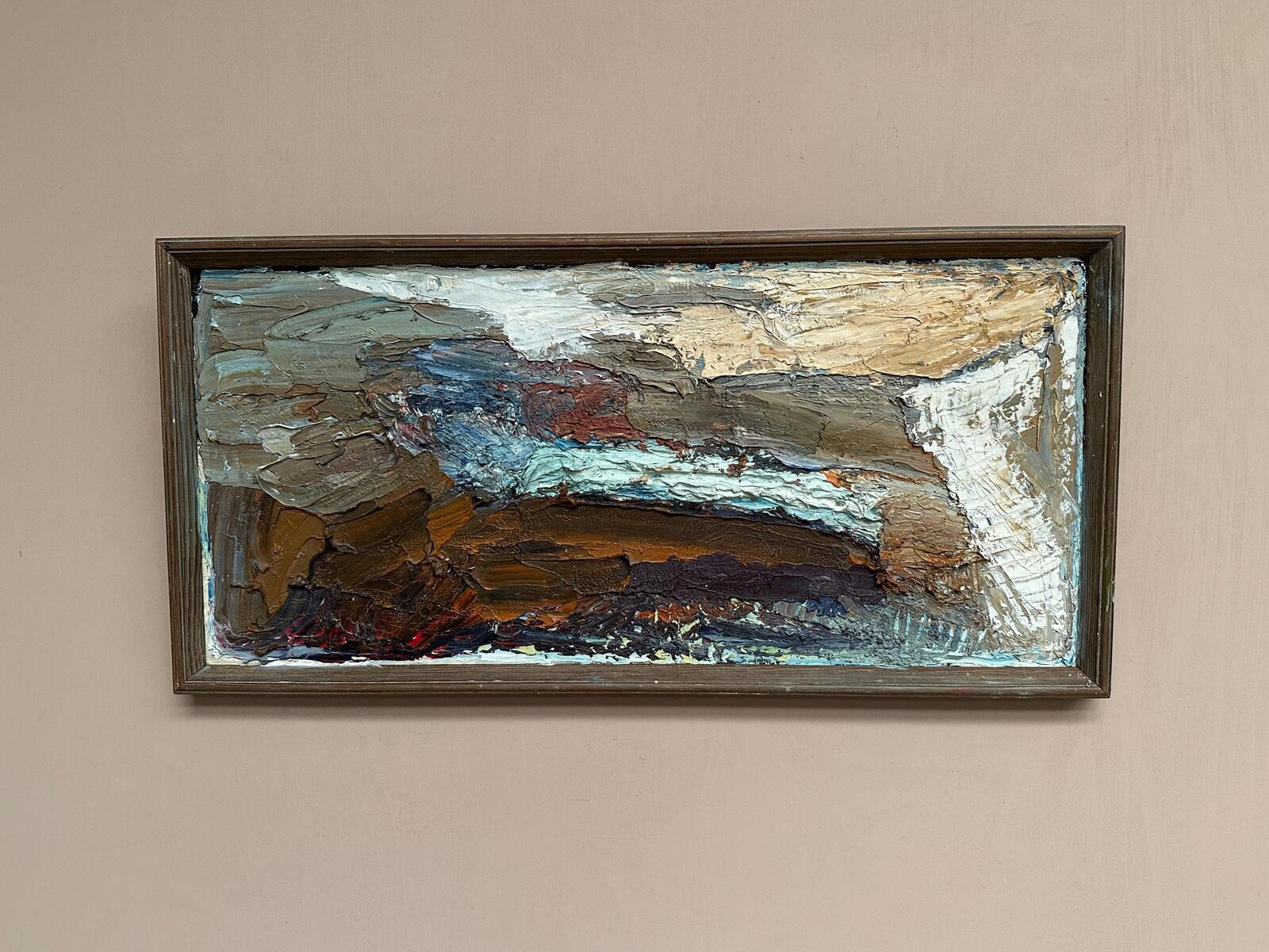 Original Swedish Oil on Canvas – “Abstract Composition”  – Vintage & Framed – 76 × 37 cm (29.9" × 14.6")