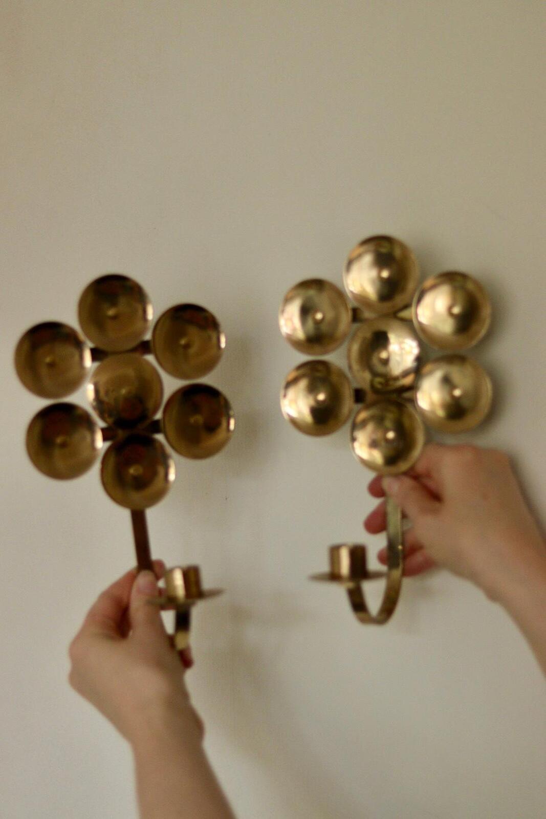 Pair of Mid-Century Sweden Brass Sconces By Kee Mora
