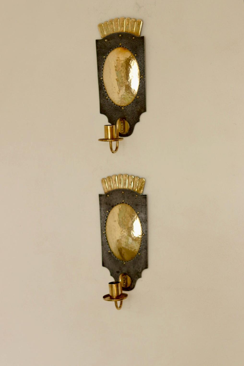 Pair Of Mid Century Swedish Brass  and Metal Sconces