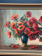 “Red Poppies in Blue Vase” by C. Horst