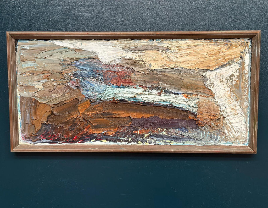 Original Swedish Oil on Canvas – “Abstract Composition”  – Vintage & Framed – 76 × 37 cm (29.9" × 14.6")