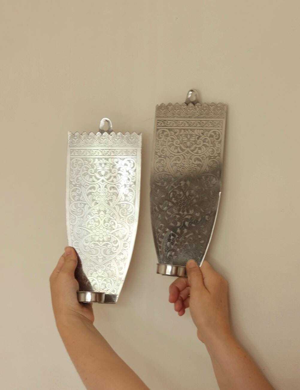 Pair Of Vintage Pewter Sconces