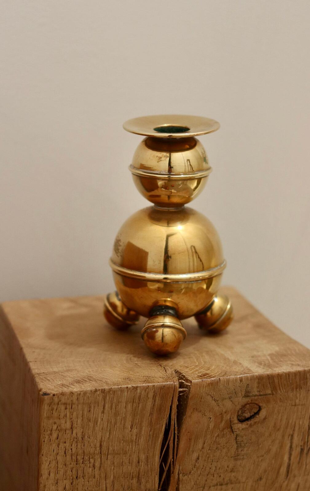 Pair of Mid-Century Swedish Brass Candle Holders by ALB Lindstrom Eskiltuna