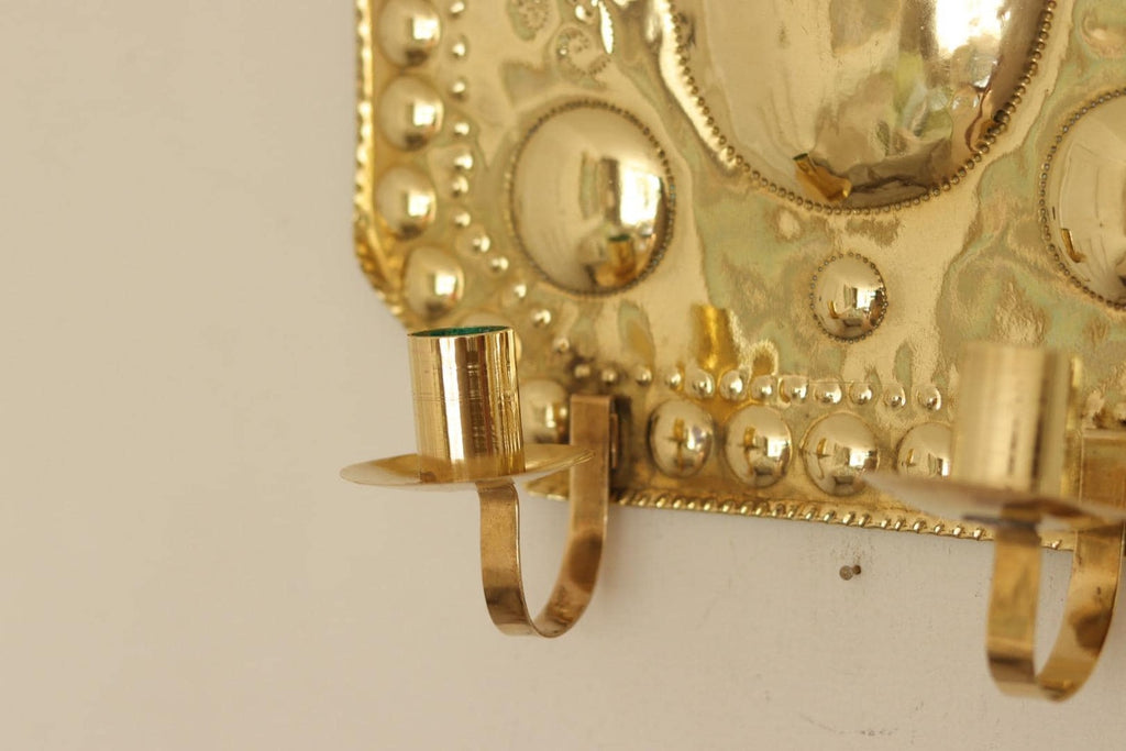 Large Baroque Style  Mid-Century Double Arms Brass Swedish Sconces