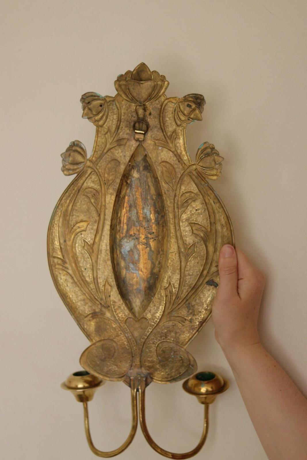 Pair Of Double Arm Art Nouveau Style Swedish Brass Sconces
