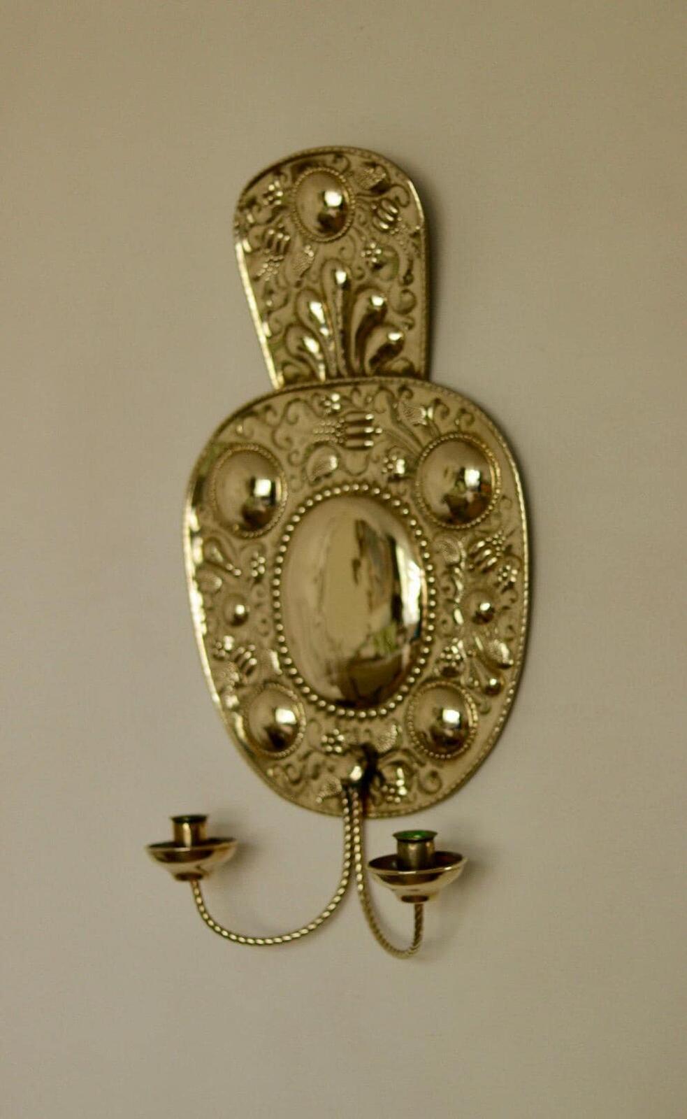 Pair Large baroque Style Mid Century Swedish Brass Sconces