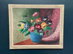 “Pansies in Blue Vase” by G. Stränz
