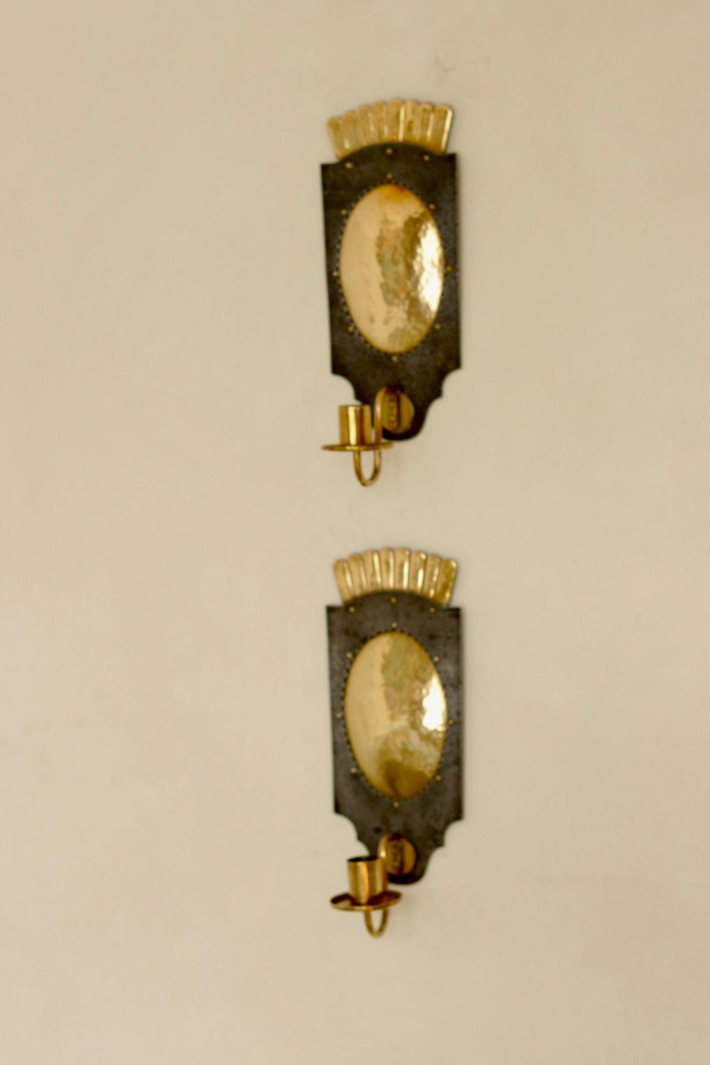 Pair Of Mid Century Swedish Brass  and Metal Sconces