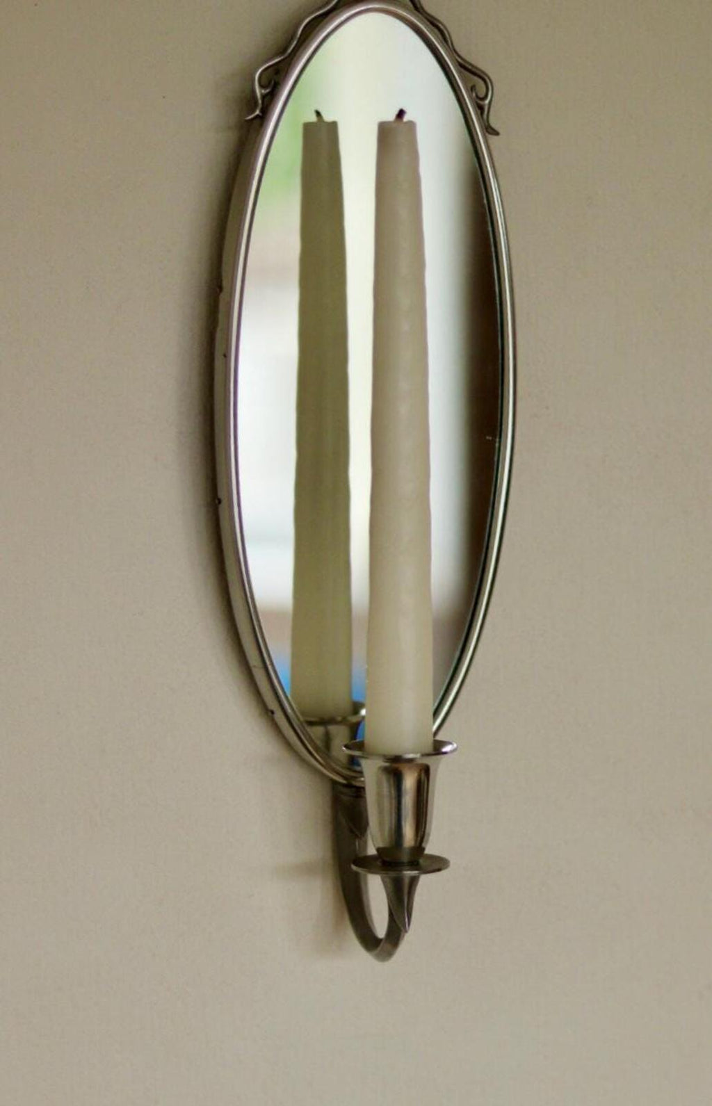 Pair of Mid Century Swedish Pewter Sconces with Mirror by Svenskt - Tenn