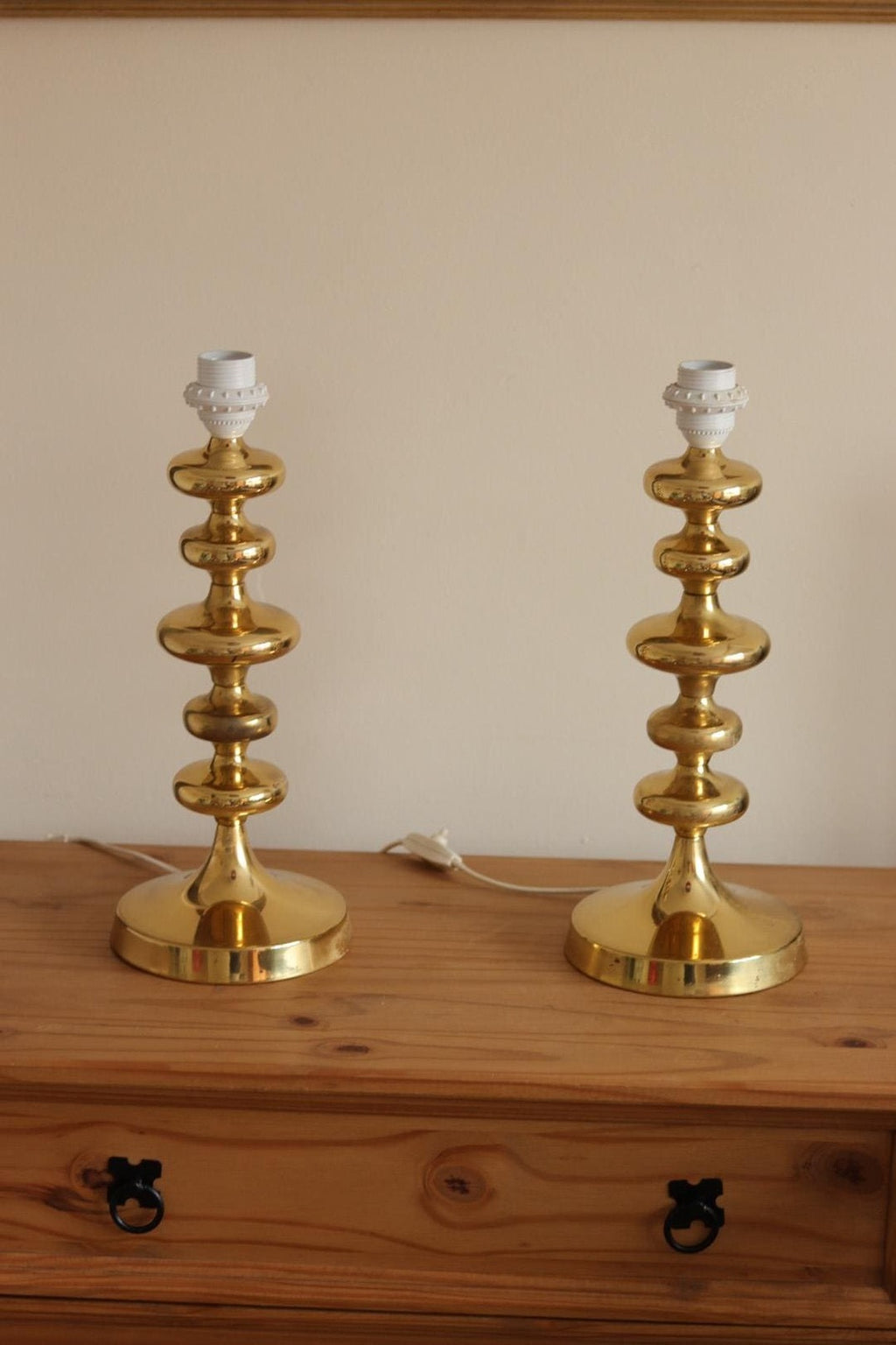 Pair of Swedish Brass Bobbin Table lamp