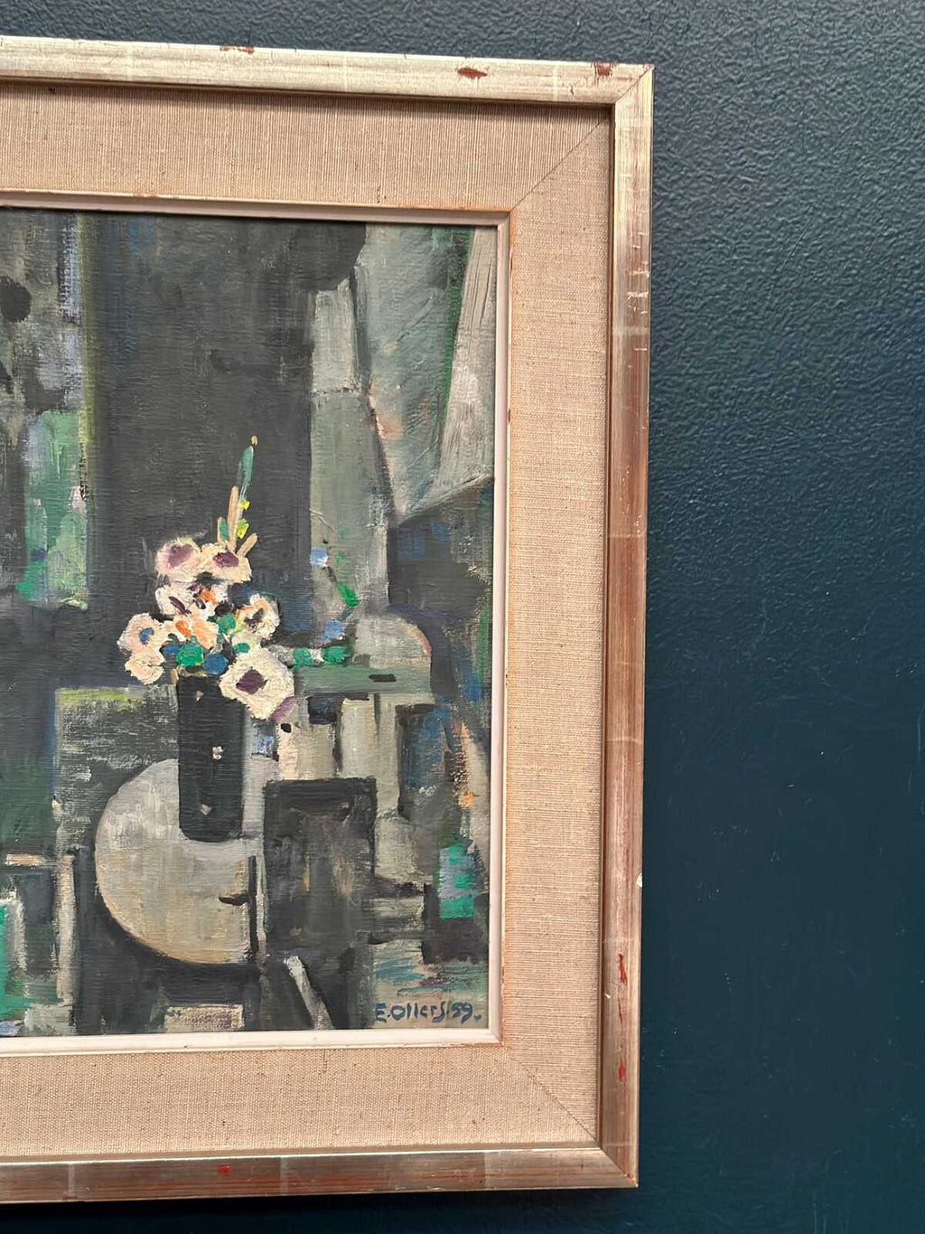 “White Blossom in Black Vase” by Edvin Ollers