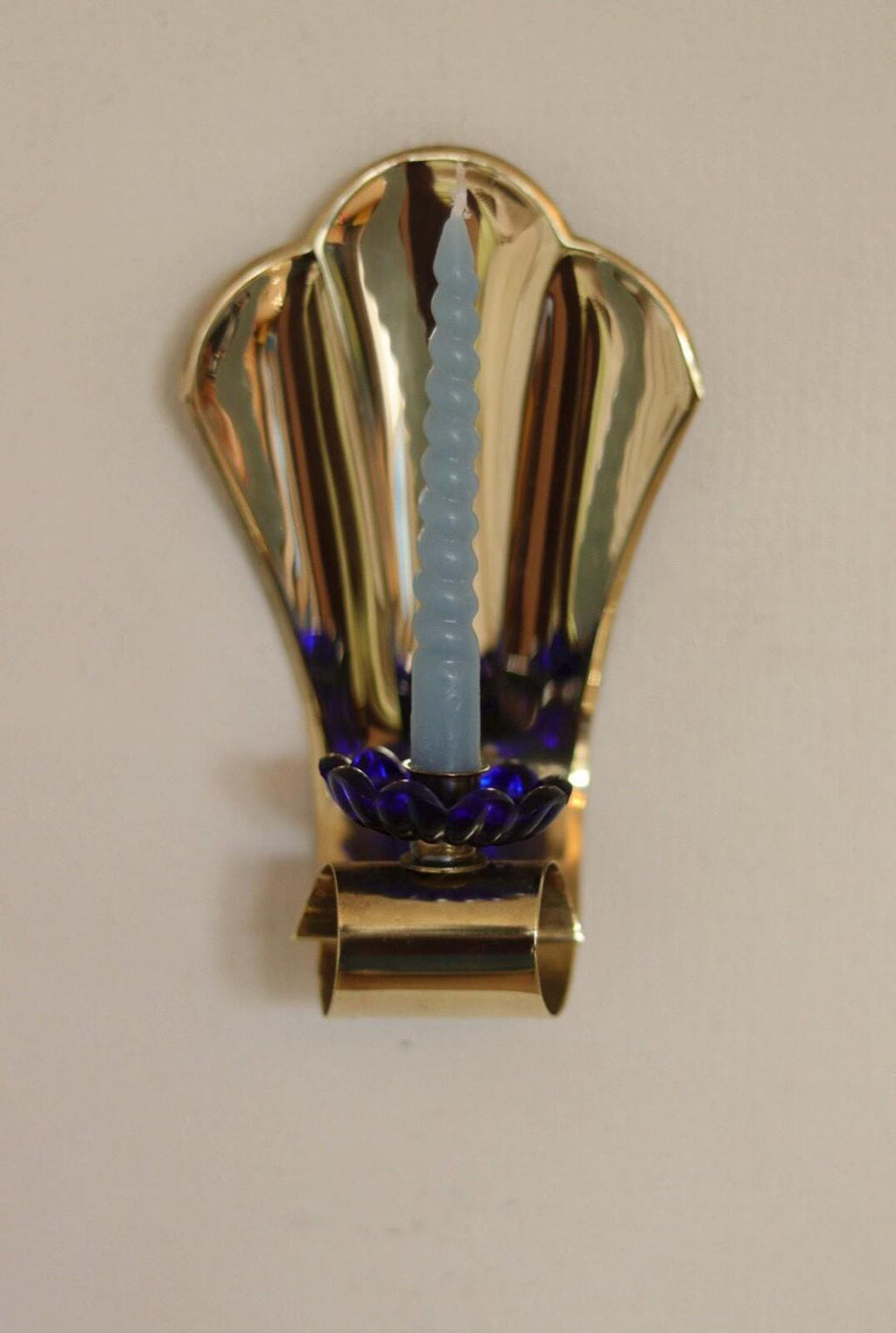 Pair of Vintage Brass Sconces With blue Flower Shape Bobeche (drip tray)
