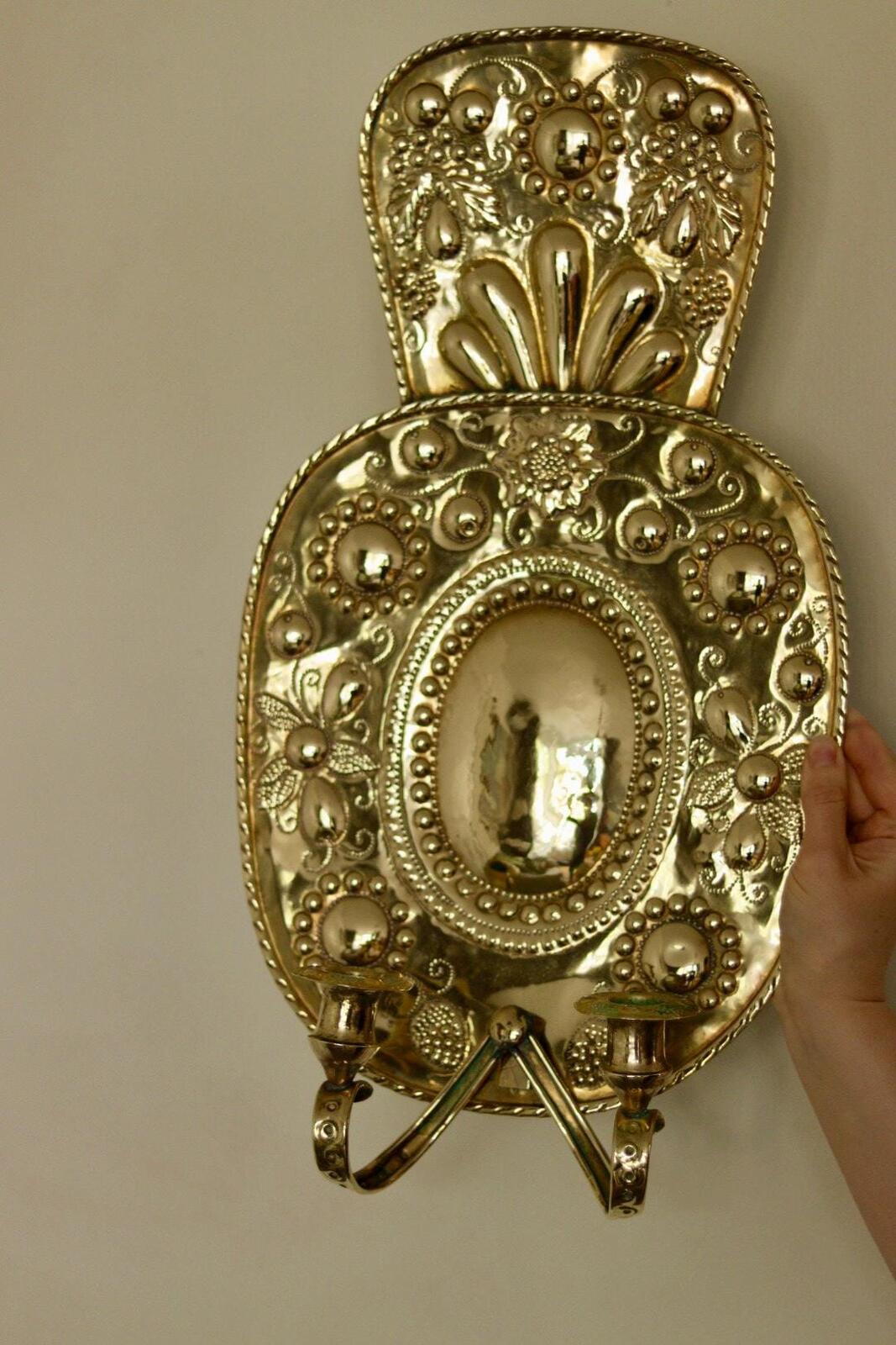 Pair Large baroque Style Mid Century Swedish Brass Sconces