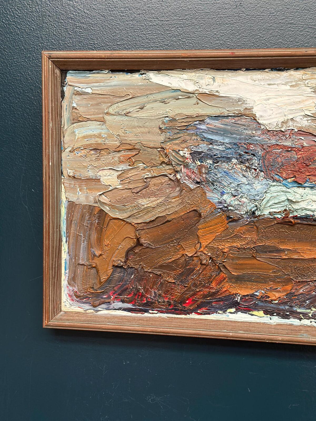 Original Swedish Oil on Canvas – “Abstract Composition”  – Vintage & Framed – 76 × 37 cm (29.9" × 14.6")