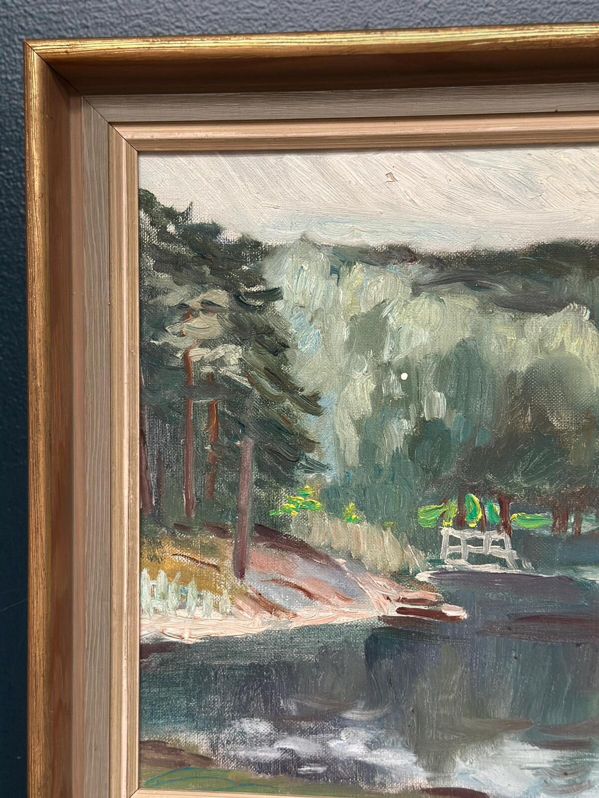 “Lake with Houses” by G. Arner