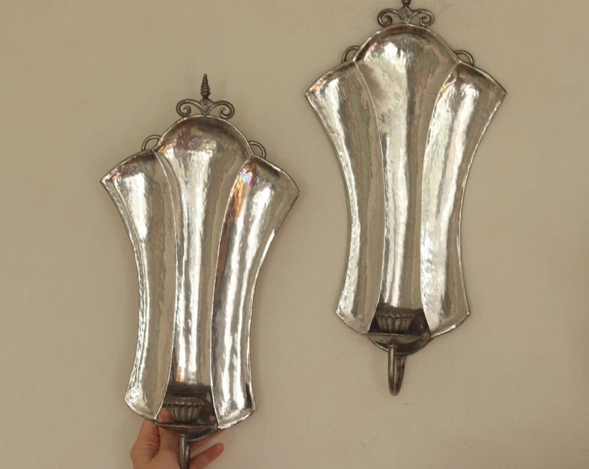 Pair Of Swedish Pewter Sconces By Karin Boström, Linköping Dated 1931