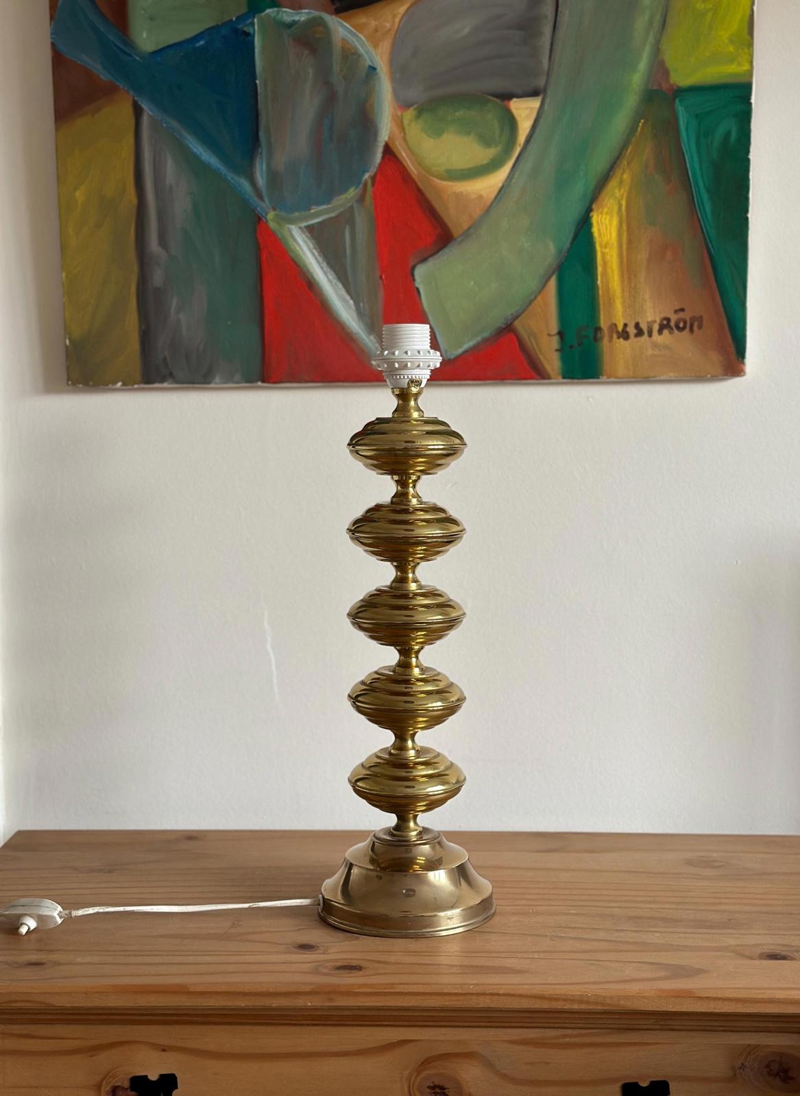 Tall Swedish Brass Bobbin lamps by Borens Borås