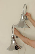 Danish 1960's Pair of Statement Trump Shape Lights in Chrome, designed by Börje Claes for Norlett Elit.