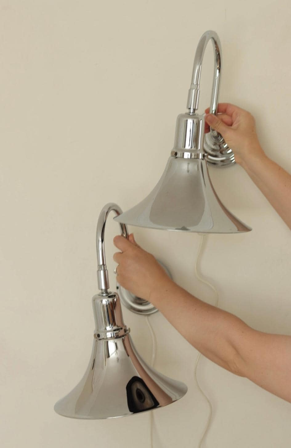 Danish 1960's Pair of Statement Trump Shape Lights in Chrome, designed by Börje Claes for Norlett Elit.