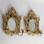 Pair of Antique  Brass Sconces with Mirror