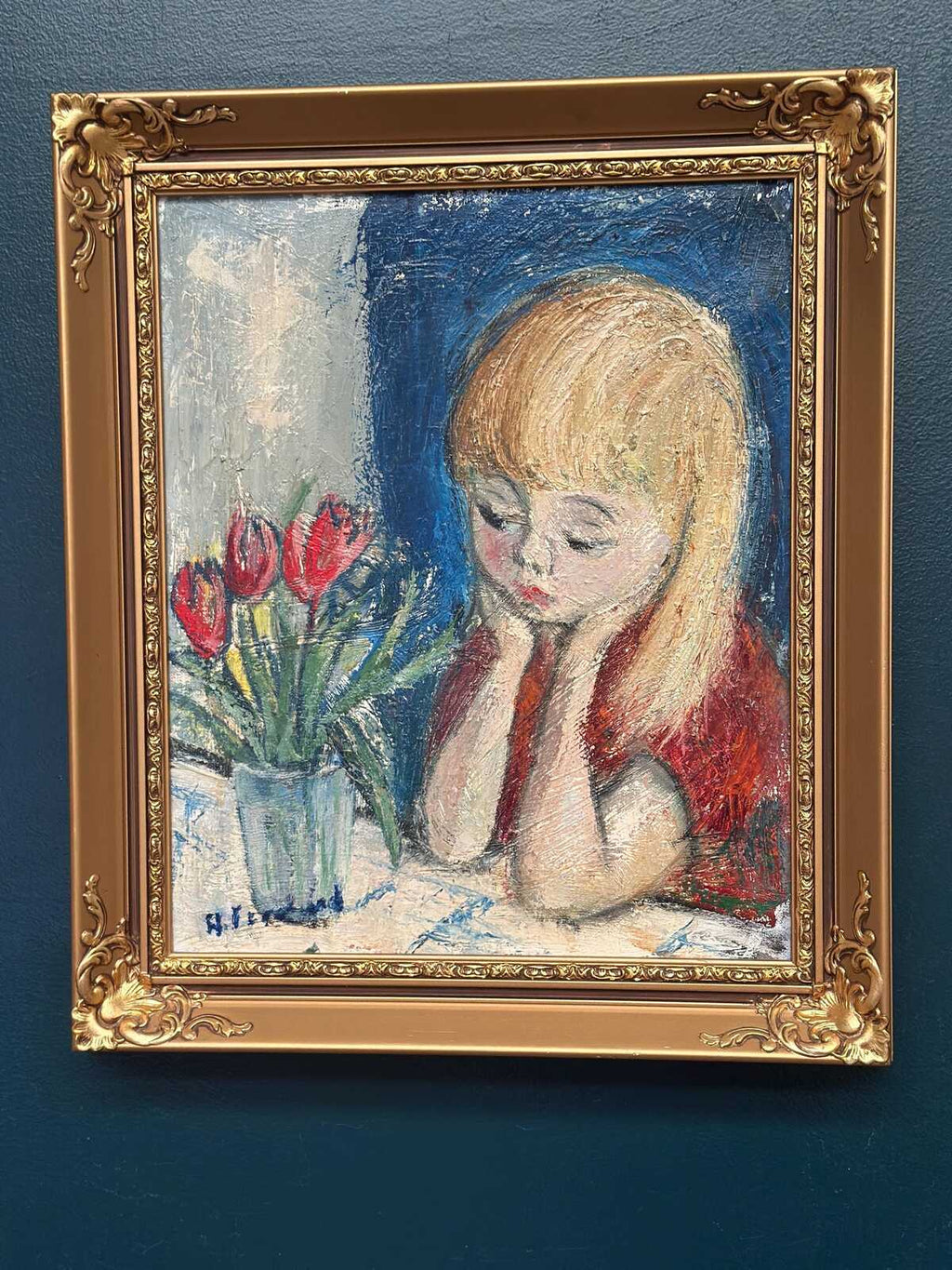 “Girl in Thought with Tulips” by Alf Forslund