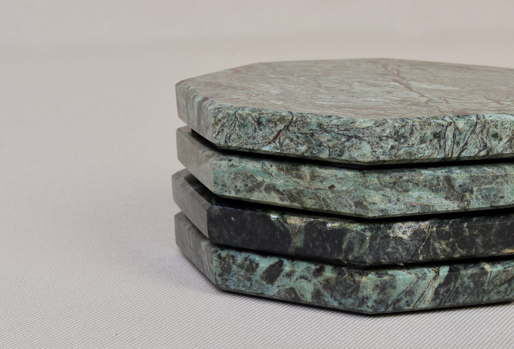 Set of 4 - Angelo Indian Green Chunky Octagonal Marble Coasters