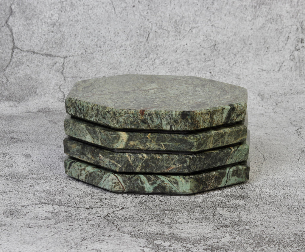 Set of 4 - Angelo Indian Green Chunky Octagonal Marble Coasters