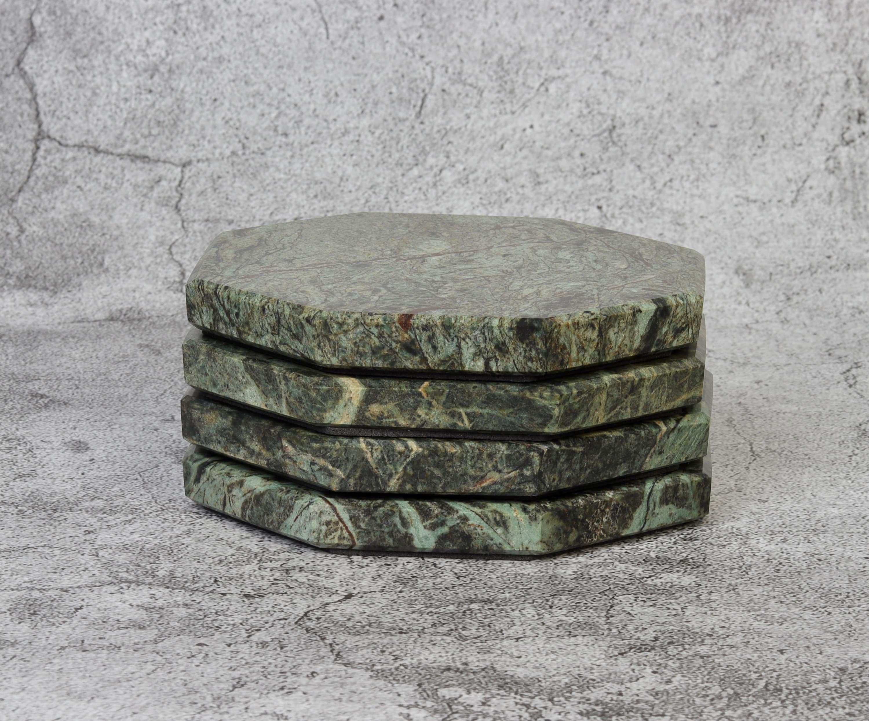 Set of 4 - Angelo Indian Green Chunky Octagonal Marble Coasters