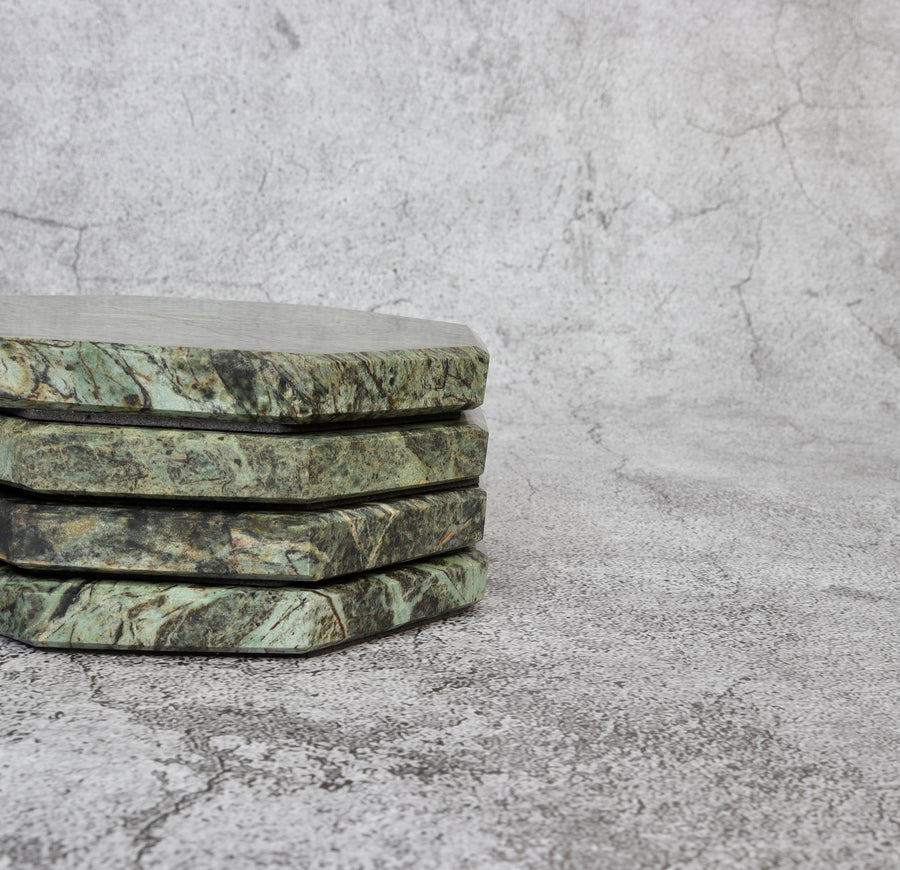 Set of 4 - Angelo Indian Green Extra Chunky Octagonal Marble Coasters