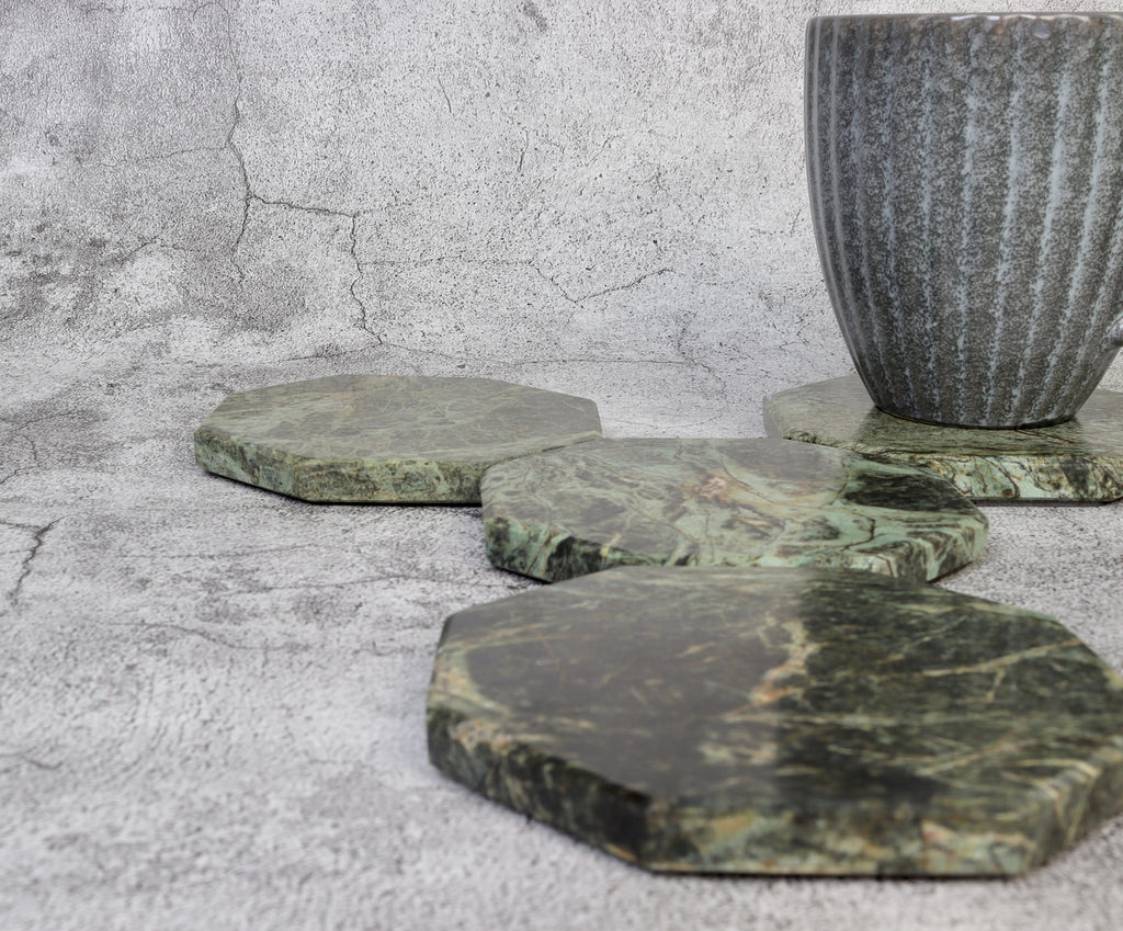 Set of 4 - Angelo Indian Green Chunky Octagonal Marble Coasters