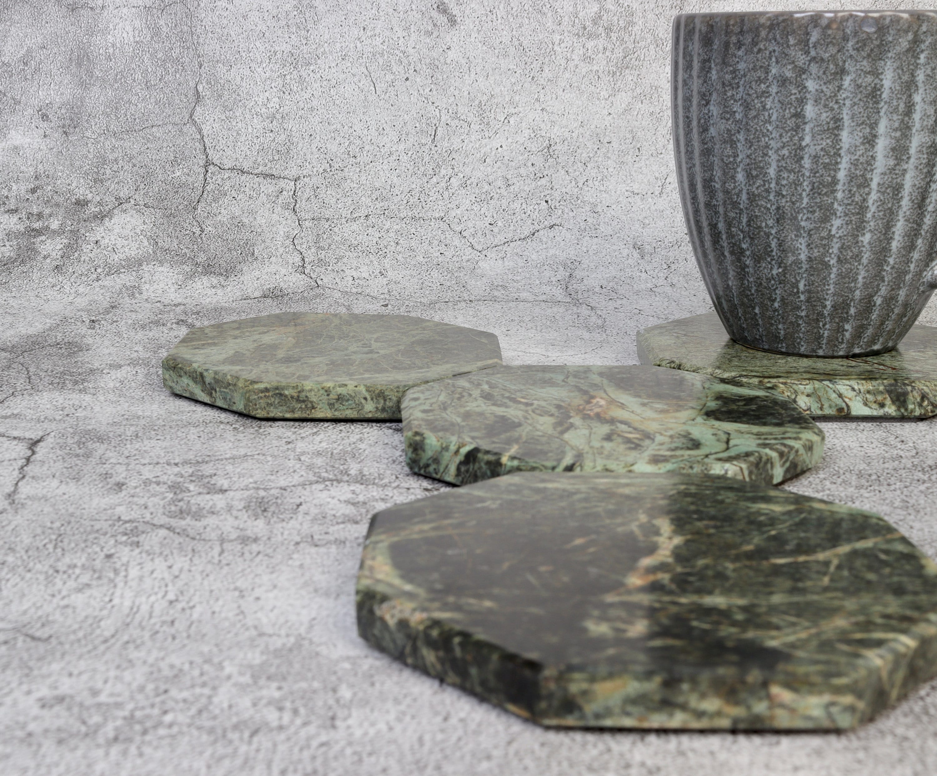 Set of 4 - Angelo Indian Green Chunky Octagonal Marble Coasters