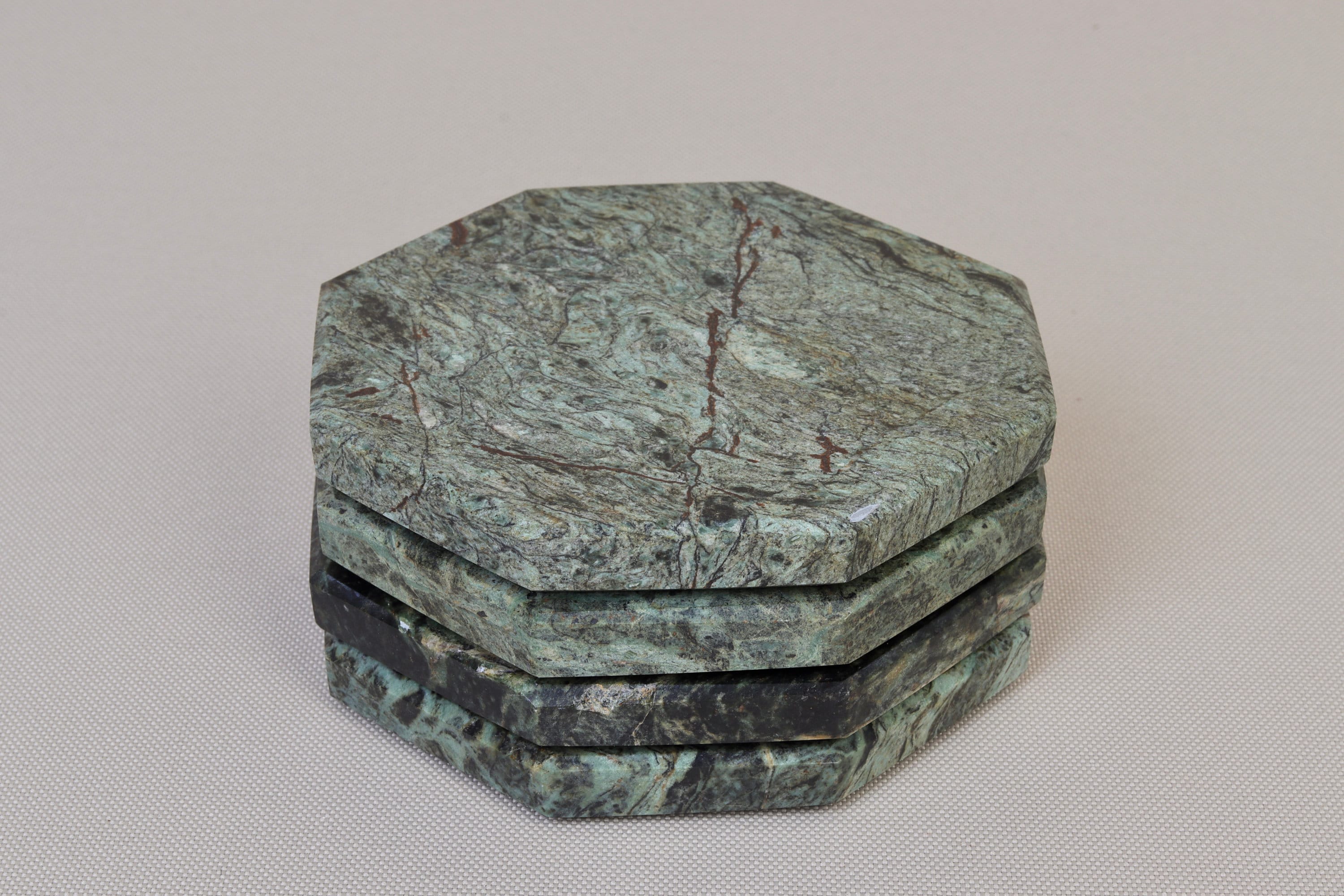 Set of 4 - Angelo Indian Green Chunky Octagonal Marble Coasters