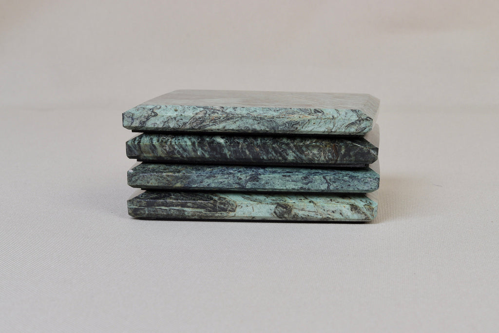 Set of 4 - Madeji Indian Green Square Marble Coasters