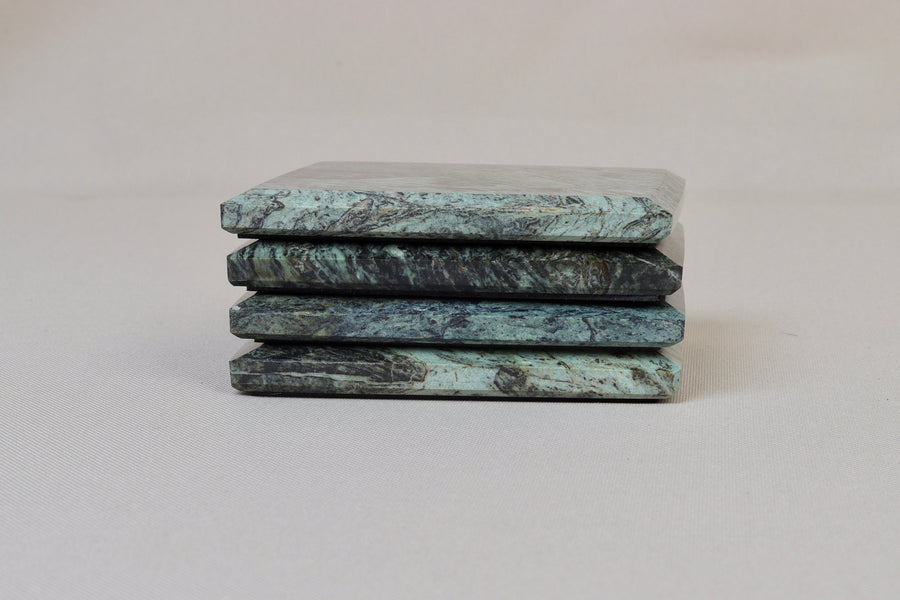 Set of 4 - Madeji Indian Green Square Marble Coasters