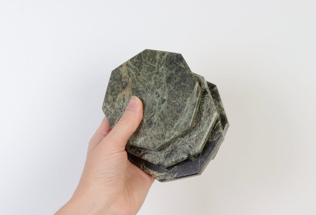 Set of 4 - Angelo Indian Green Chunky Octagonal Marble Coasters
