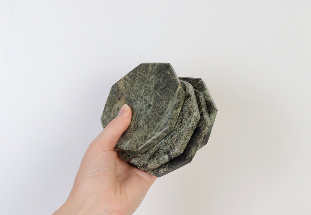 Set of 4 - Angelo Indian Green Chunky Octagonal Marble Coasters