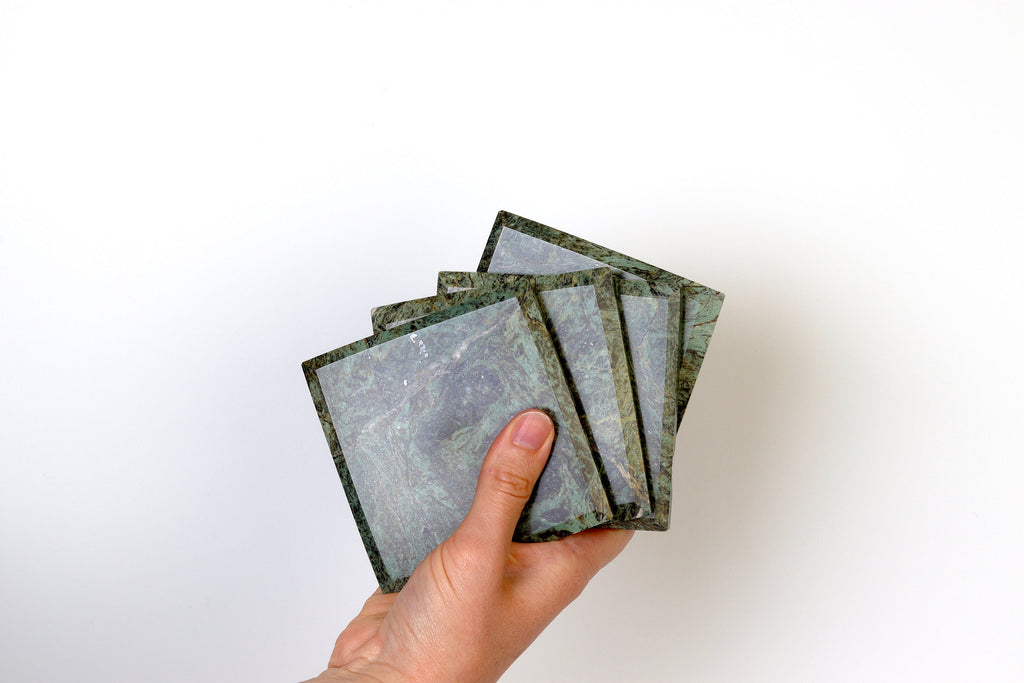 Set of 4 - Madeji Indian Green Square Marble Coasters