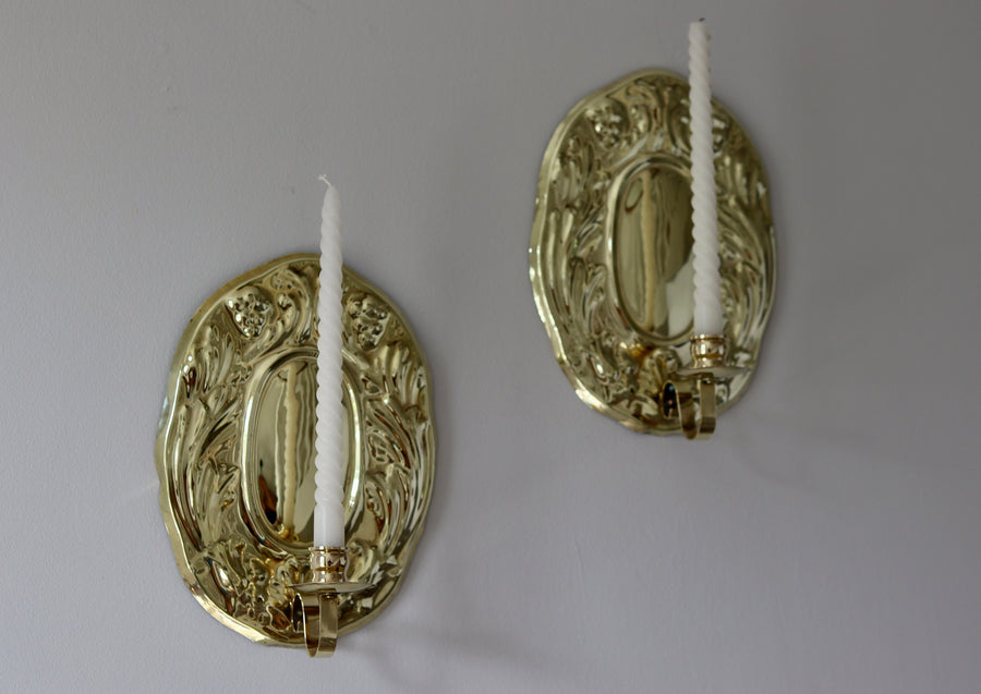 Pair of Vintage Swedish Brass Sconces by Gusum