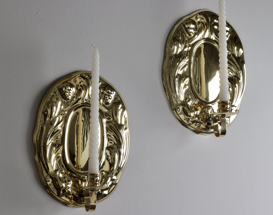 Pair of Vintage Swedish Brass Sconces by Gusum