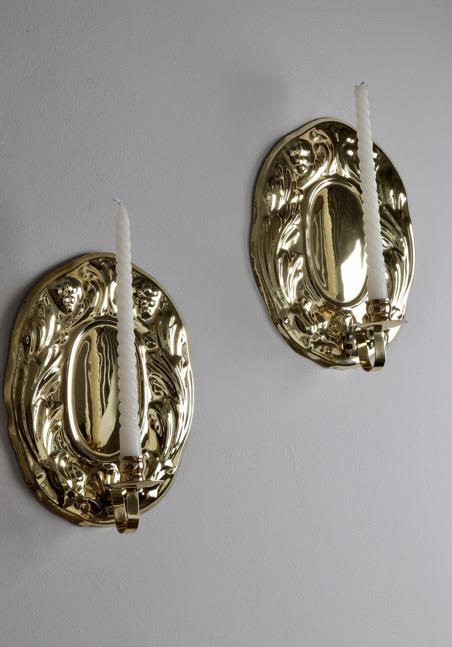Pair of Vintage Swedish Brass Sconces by Gusum