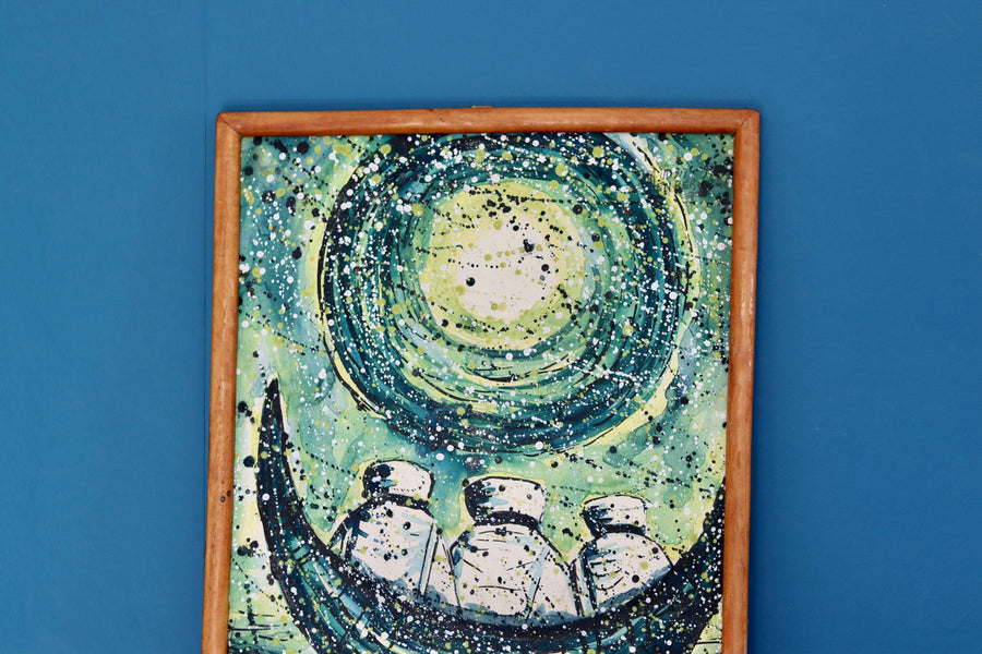 Swedish Mid-Century Oil on Canvas " Journey" -Vintage & Framed