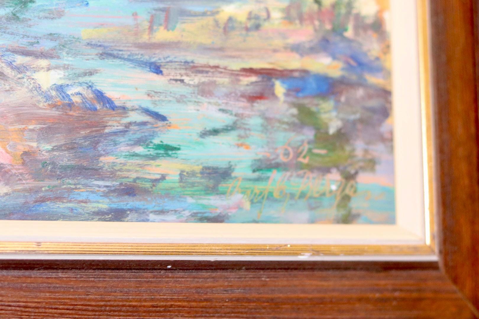 Swedish Mid-Century Oil Painting" Abstract Landscape "