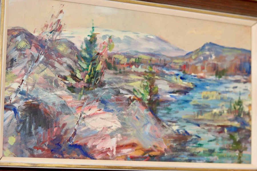 Swedish Mid-Century Oil Painting" Abstract Landscape "