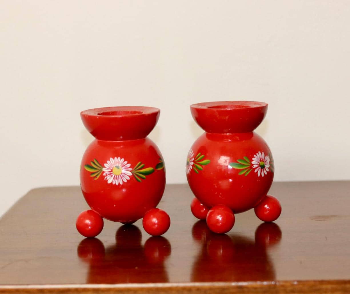 Pair of Swedish Dala Ball Candleholders