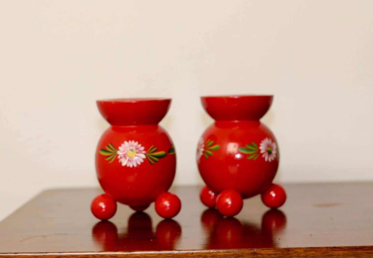 Pair of Swedish Dala Ball Candleholders