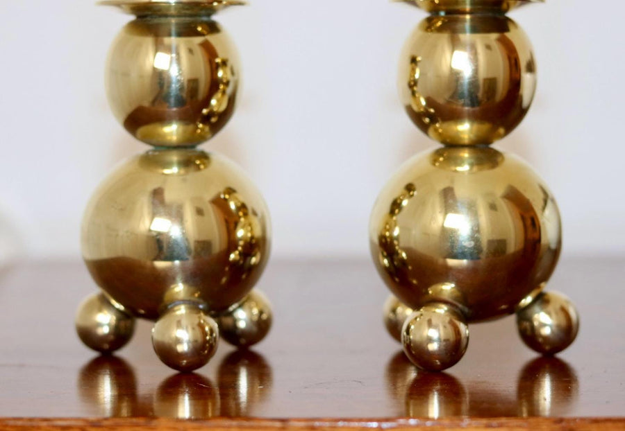 Pair of Mid-Century Swedish Brass Candle Holders By Gusum