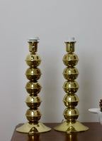 Pair Of Mid-Century Tall Swedish Brass Bobbin Lamps by  Kosta Elammatur, 1960/70's.